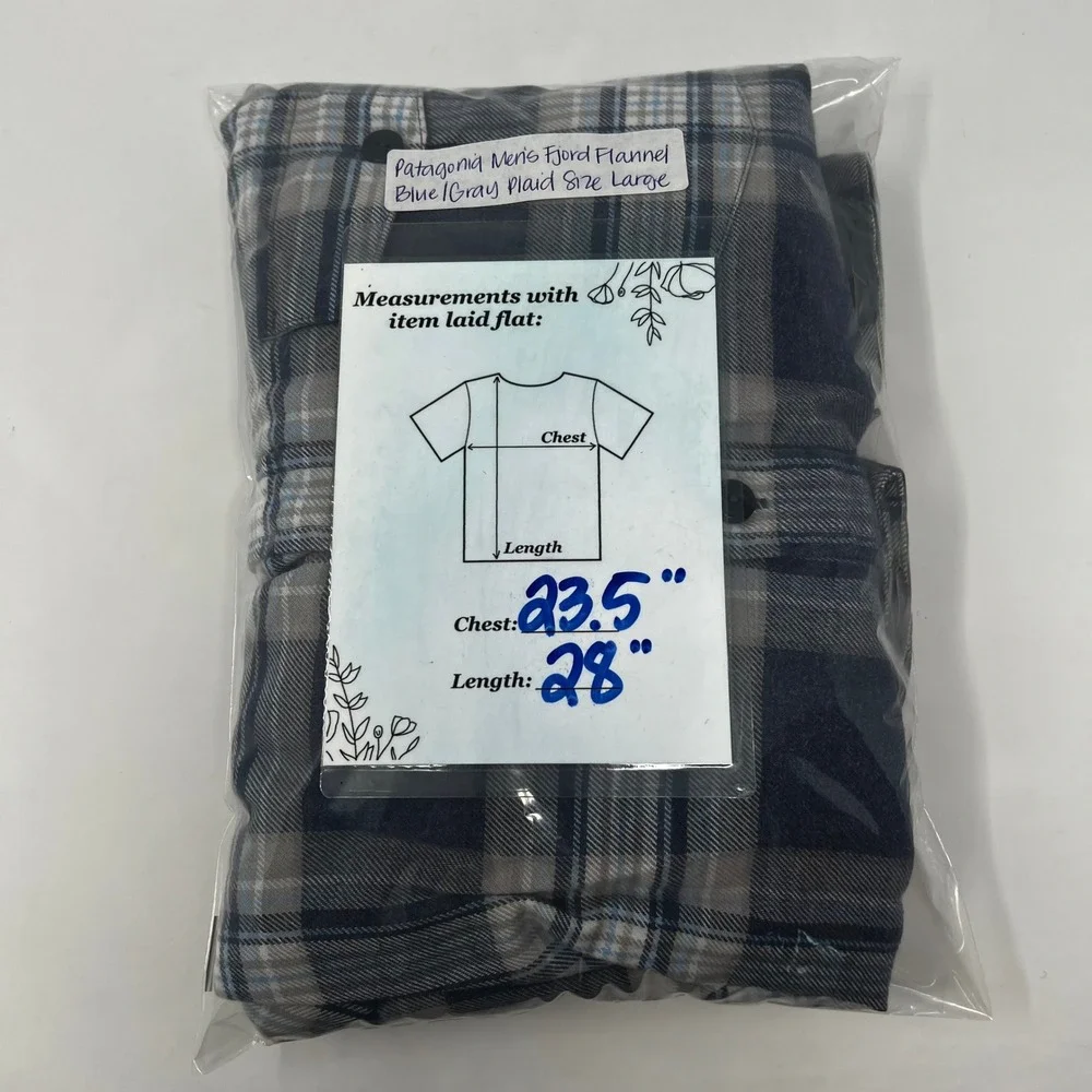 Patagonia Fjord Flannel Shirt Blue Gray Plaid Organic Cotton Men's Size Large